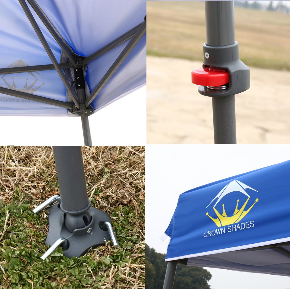 CROWN SHADES Patented 11ft Blue Slant Leg One Push Up Clia Instant Folding Canopy with Wheeled Bag x 11ft